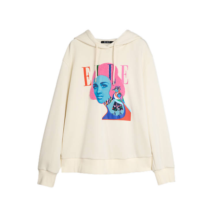 ELLE Sweatshirts Women's Beige Yellow Hooded Moderate