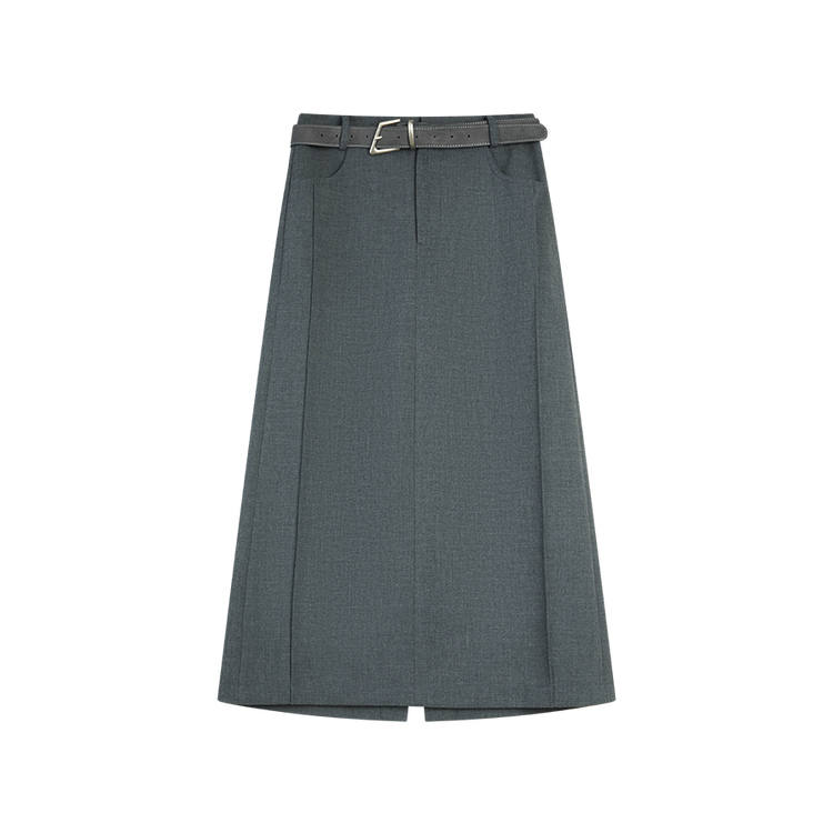 ELLE Casual Long Skirts Women's Dark Gray Thickened Mid Length