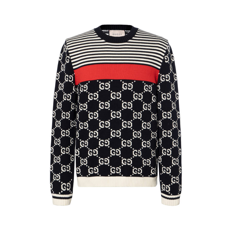 GUCCI Sweaters Men's Dark Blue Crew Neck Moderate Other