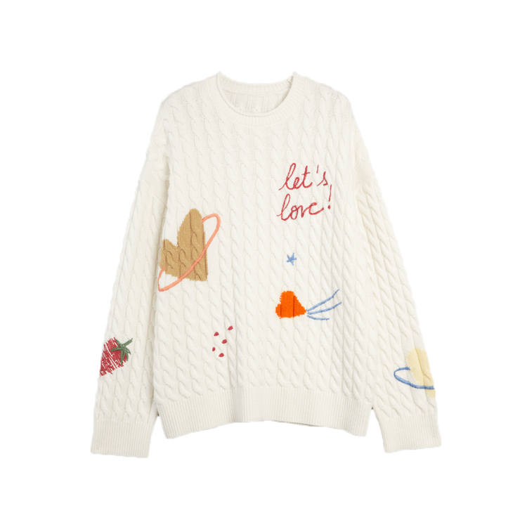 ELLE Knitwear Women's Ecru Crew Neck Moderate