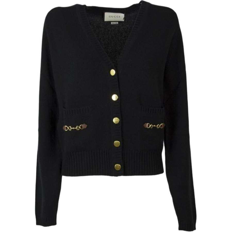 GUCCI Cashmere Sweaters Women's Black V Neck Moderate Straight Fit
