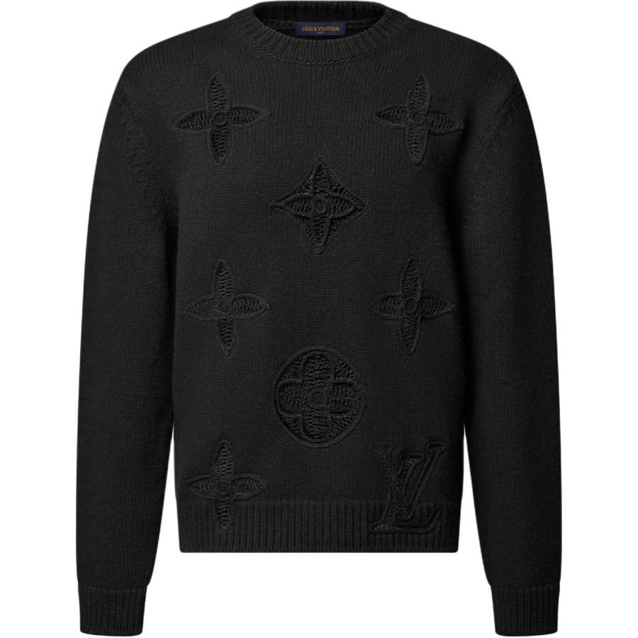 LOUIS VUITTON Sweaters Men's Black Crew Neck Moderate