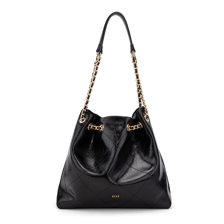 ELLE Cow Leather Shoulder Bag Regular Women's Black/Camel