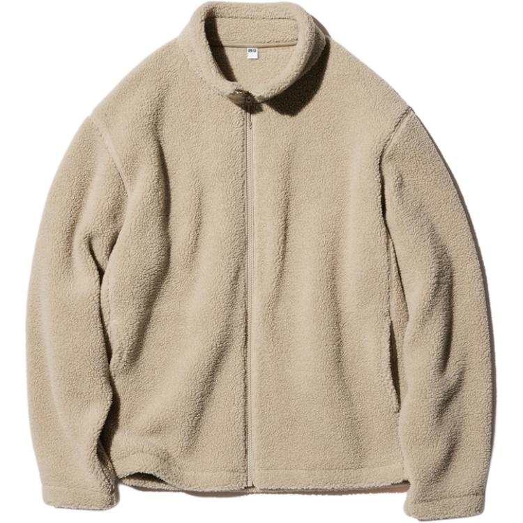 UNIQLO Velvet Jackets Unisex 31 Beige Stand Collar Moderate