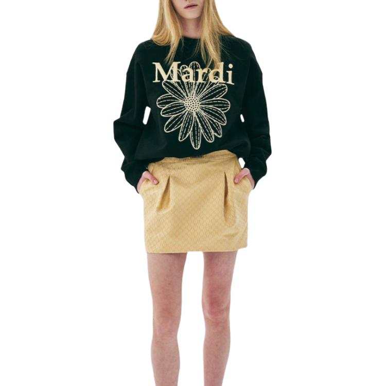 MARDI MERCREDI SS25 SWEATSHIRT FLOWERMARDI NEEDLEWORK_BLACK LEMON Sweatshirt Korean Style Women's Black/Lemon