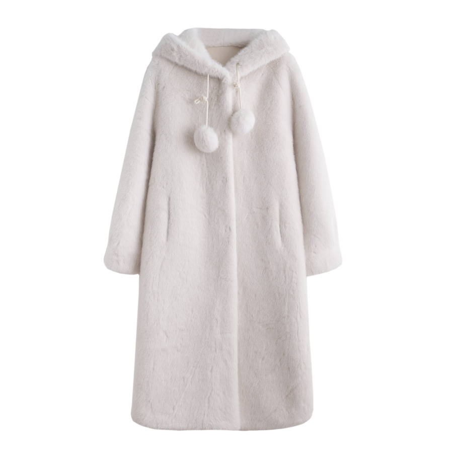 Tonlion Furs Women's Ecru Hooded Thickened
