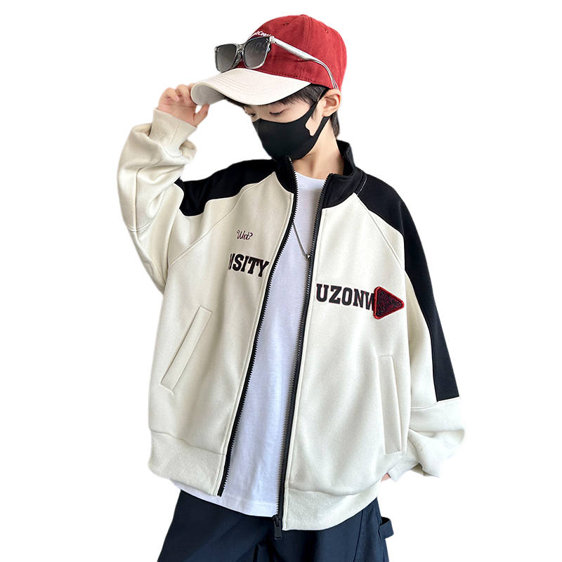 Lanza Lanza Casual Baseball Jacket Spring Fall Beige Teenagers