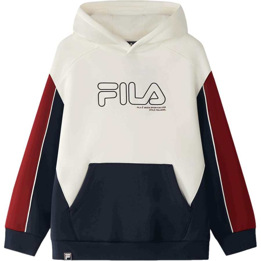 FILA KIDS Hooded Pullover Sweatshirt Loose Fit Pear Heather White Kids'