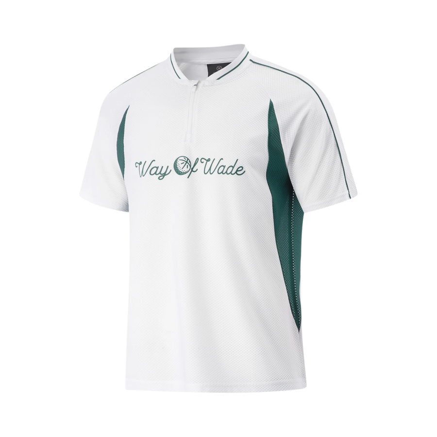 Li-Ning Li Ning T Shirts Men's Standard White/Rainforest Green Crew Neck Moderate Straight Fit