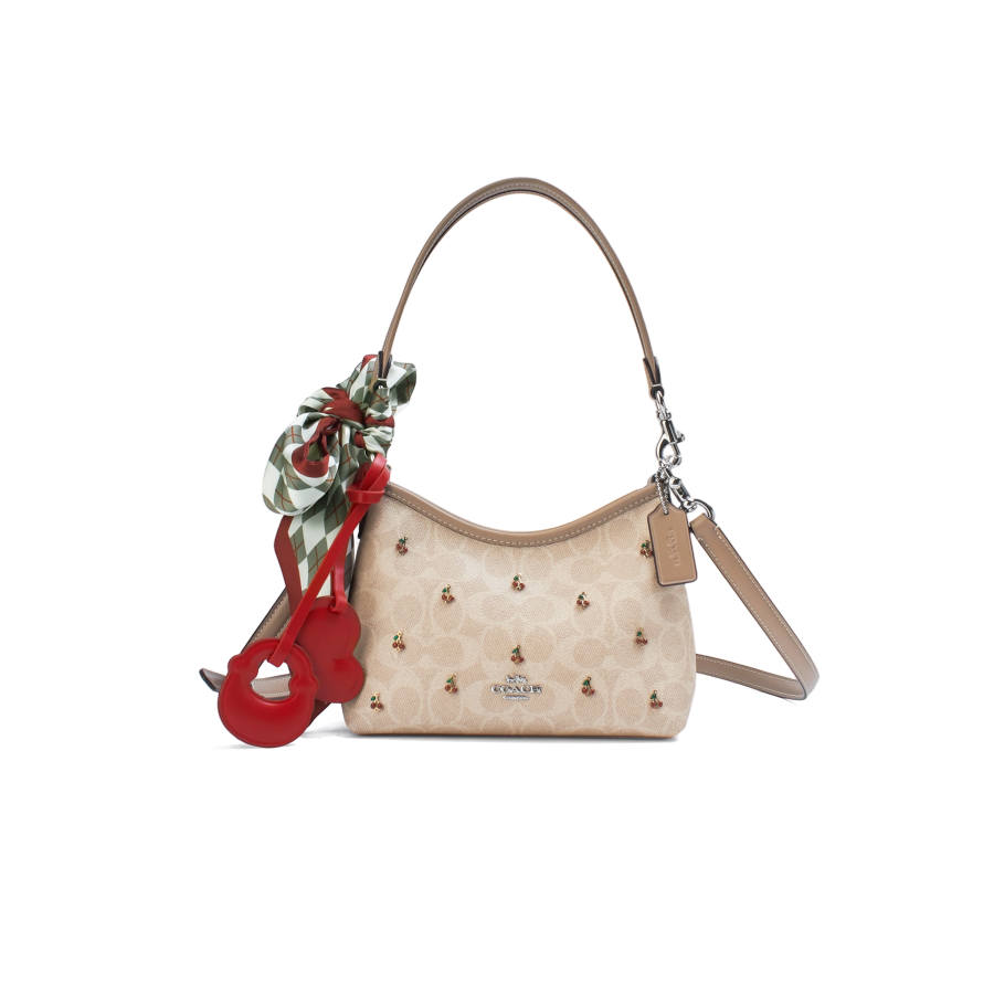 COACH Laurel Coated Canvas Shoulder Bag Small Women's Beige