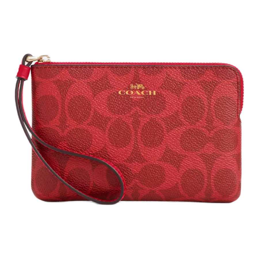 COACH COACH Corner Zip Coated Canvas Clutch Small Women's Red