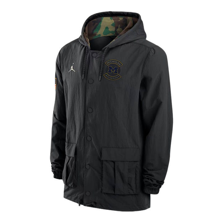 Jordan Jordan Michigan Men's Jordan Brand Full Snap Hooded Military Jacket