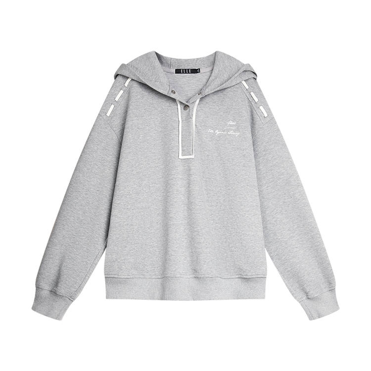 ELLE Sweatshirts Women's Light Gray Hooded Non Detachable Moderate