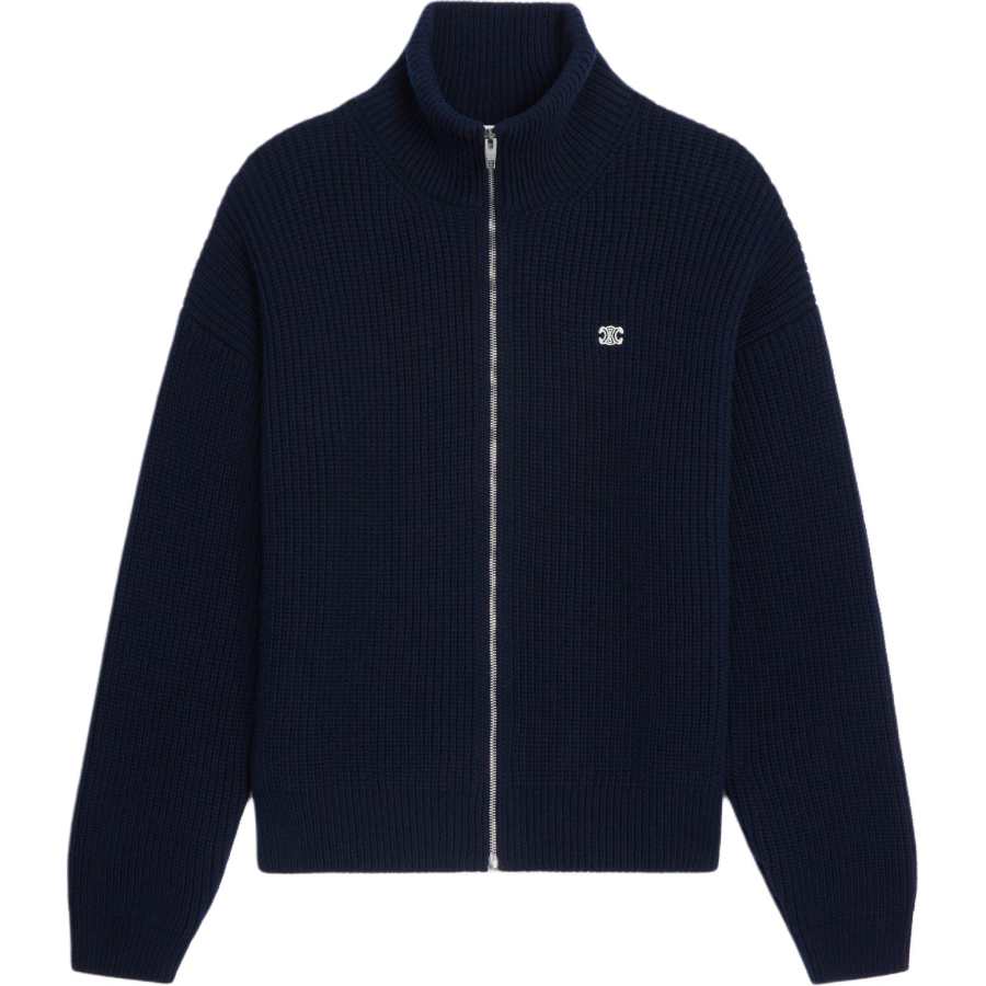 CELINE CELINE Sweaters Men's Marine Blue Turtleneck Moderate Cardigan