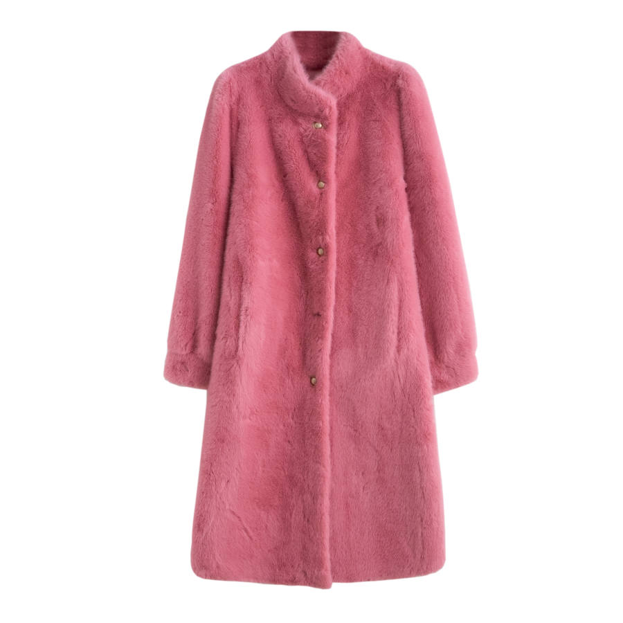Tonlion Furs Women's Pink Stand Collar Thickened