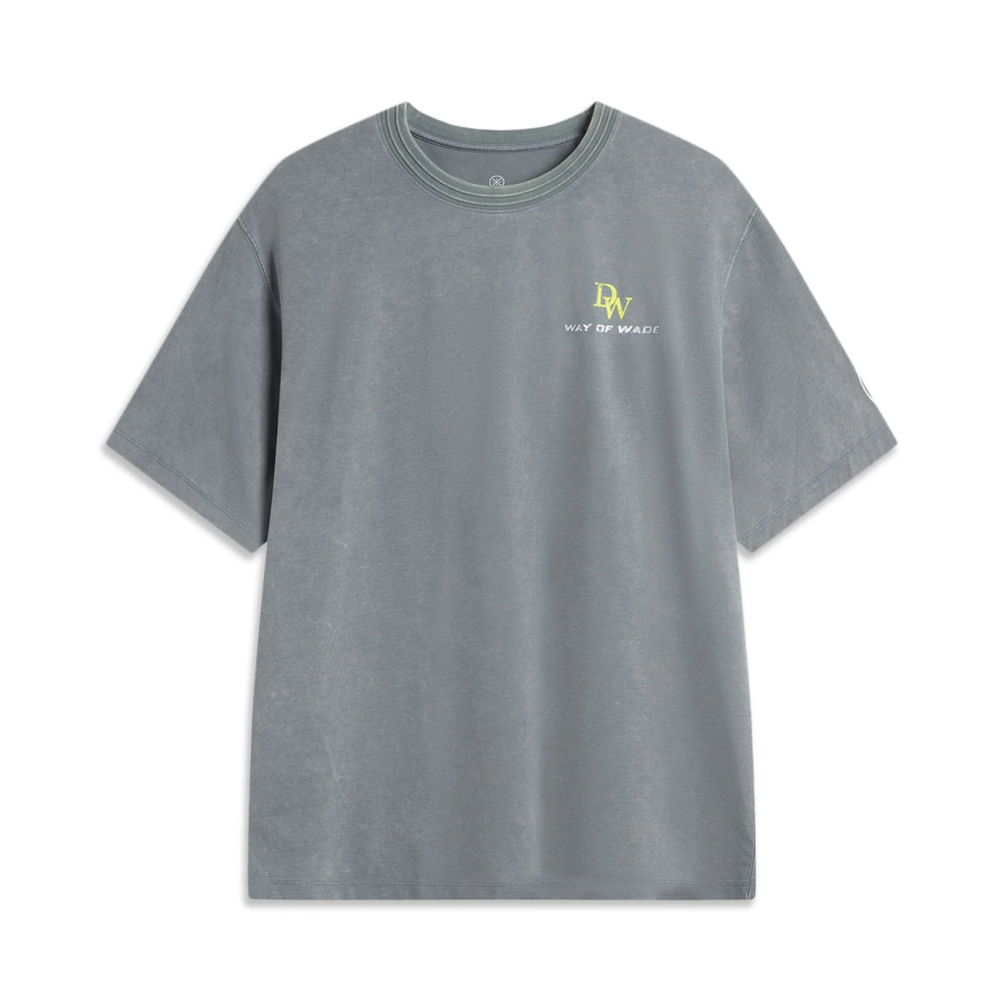 Li-Ning Li Ning T Shirts Men's Storm Gray Washed Crew Neck Moderate Straight Fit