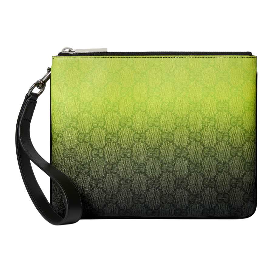 GUCCI Coated Fabric Clutch Small Women's Lime Green & Black