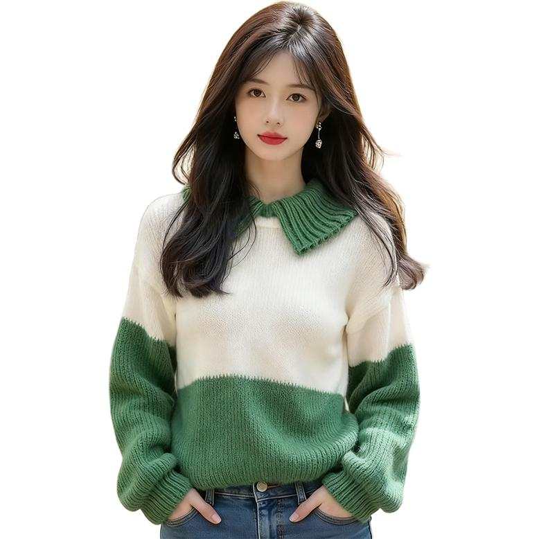 SIXUSICHOU Knitwear Women's Image Color Lapel Moderate Base Layer