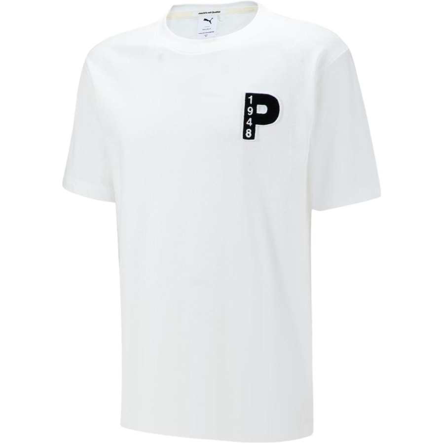 PUMA T Shirts Unisex White Crew Neck Moderate Straight Fit