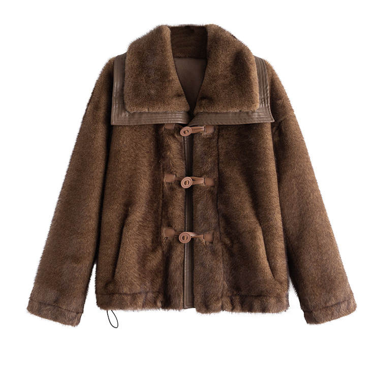 Tonlion Furs Women's Brown Lapel Thickened And Fleece Lined
