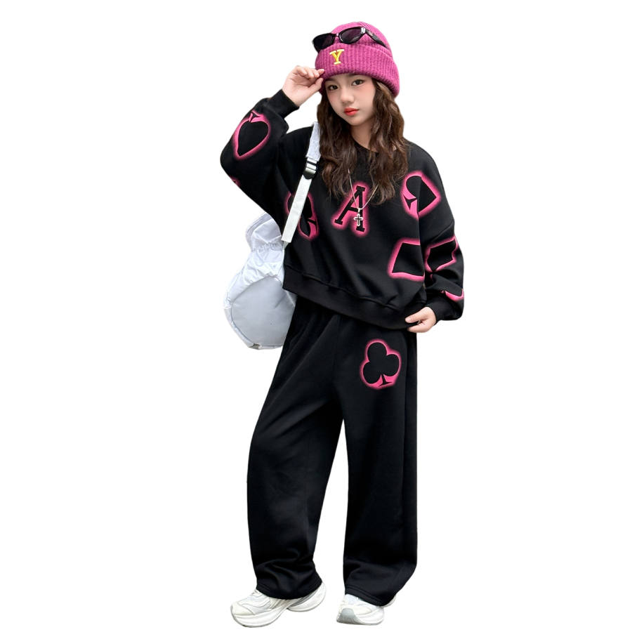 Lanza Casual Sportswear Winter Fleece Lined Trendy Print Two Piece Set Teenagers