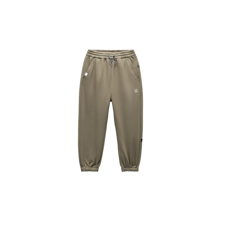 GOLDLION G+ Solid Color Mid Rise Versatile Thickened And Fleece Lined Casual Pants Unisex Khaki Green