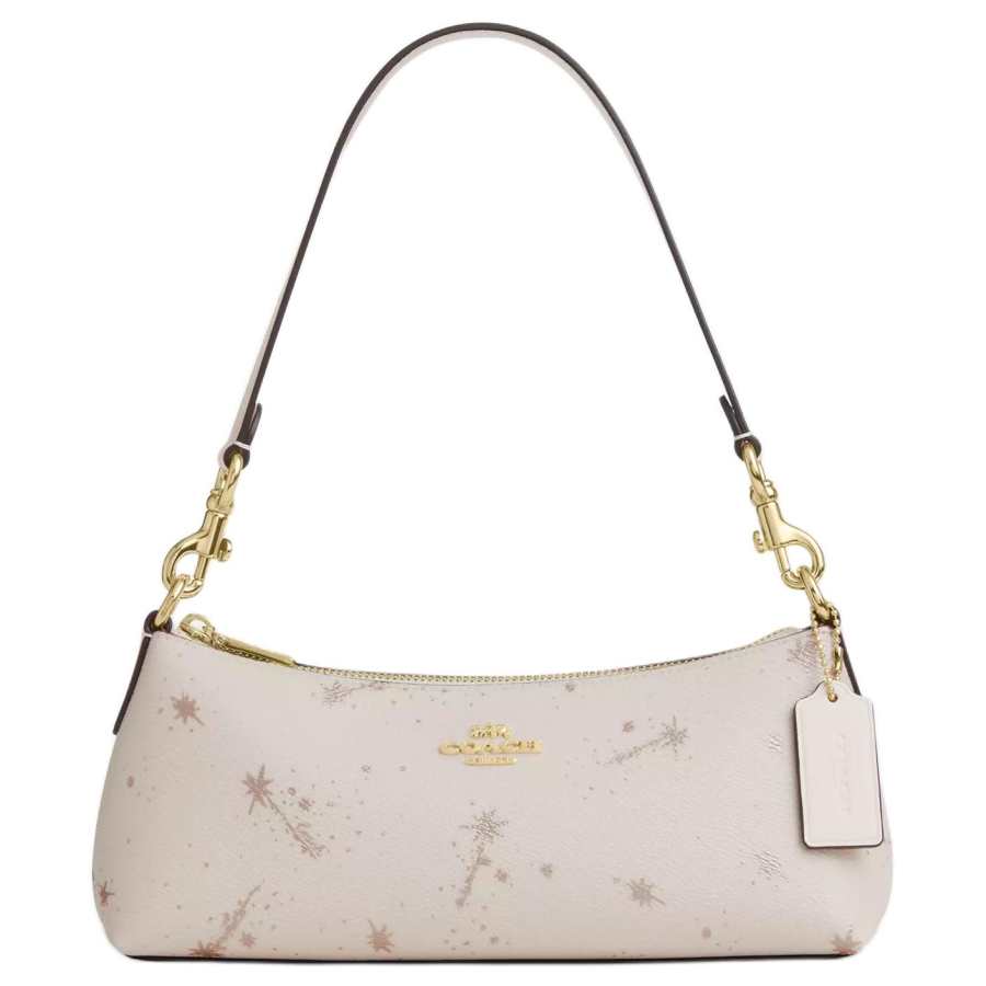 COACH Charlotte Coated Canvas With Leather Shoulder Bag Medium Women's White