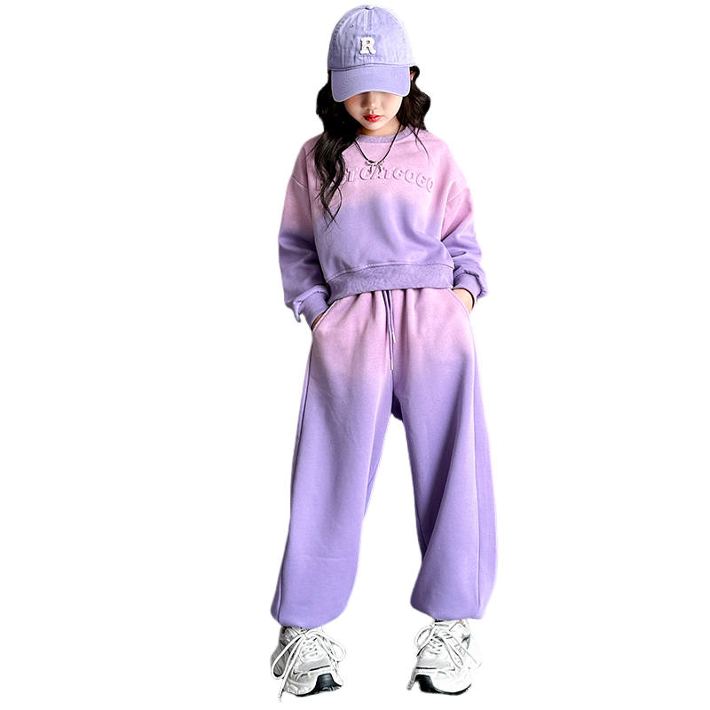 Lanza Casual Sportswear Winter Fleece Lined Gradient Letter Two Piece Set Teenagers