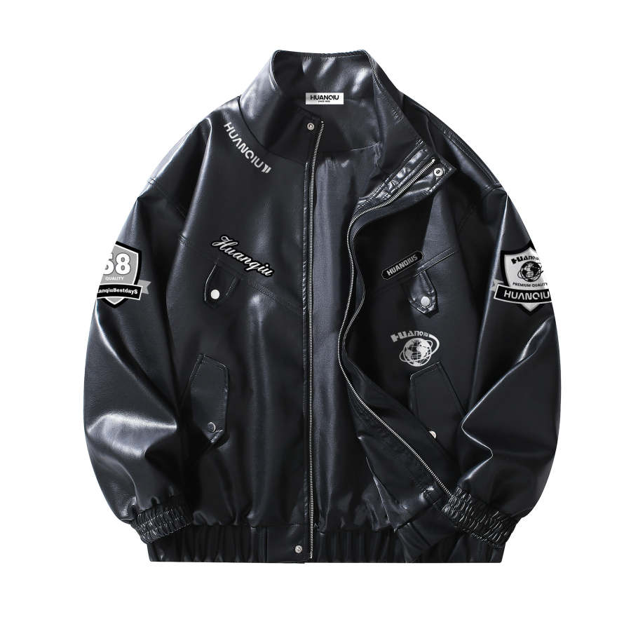 HUANQIU Leather Jackets Unisex Lapel Moderate