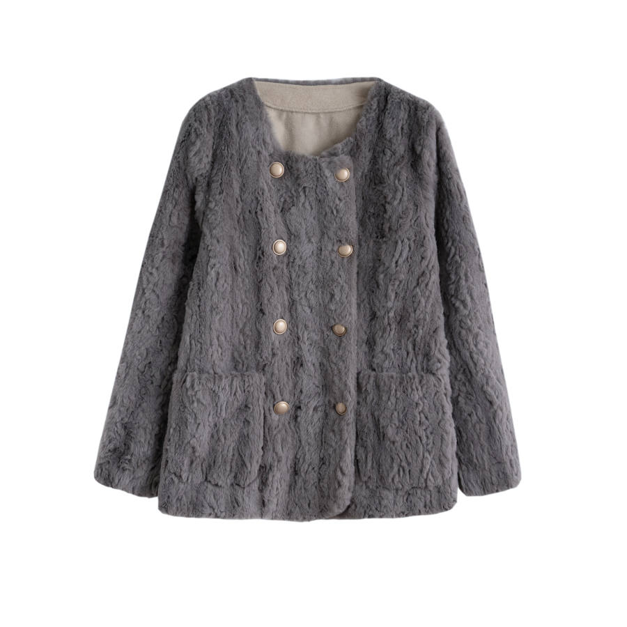 Tonlion Furs Women's Medium Gray Crew Neck Thickened