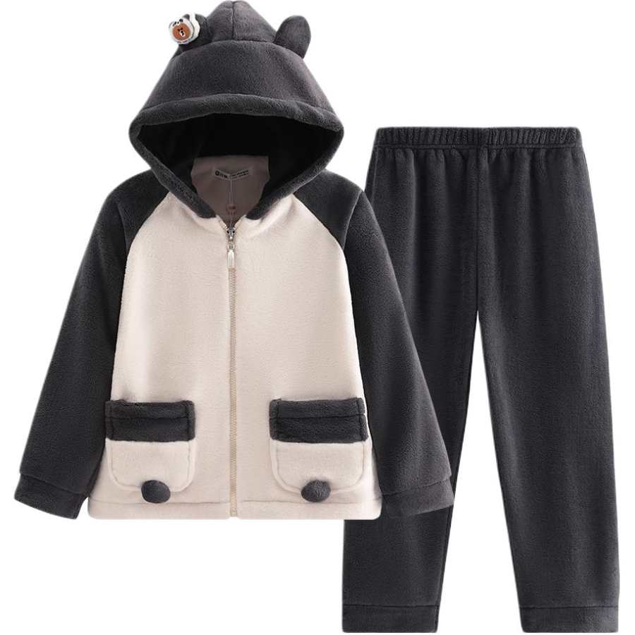 FENTENG Grade School Winter Pajamas Brown Bear Loungewear Set Kids'