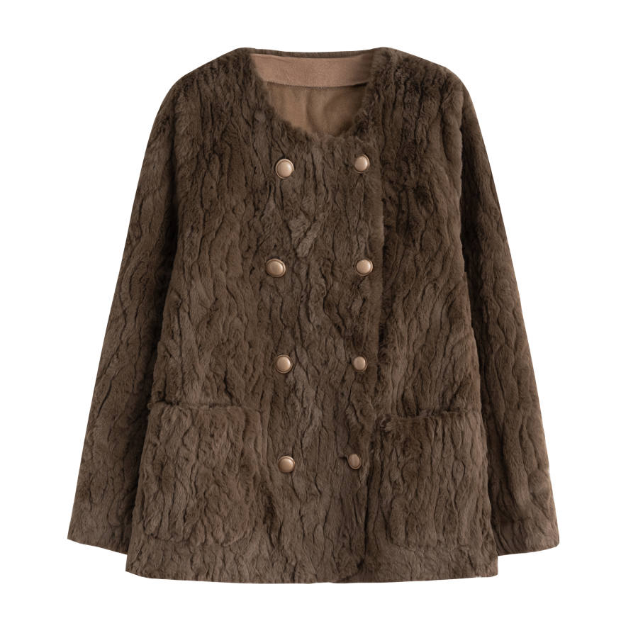 Tonlion Furs Women's Coffee Crew Neck Thickened