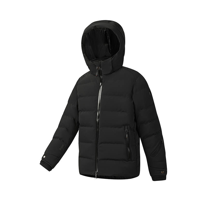 FILA SKI Down Jackets Men's Pitch Black Hooded Moderate Puffer Jacket