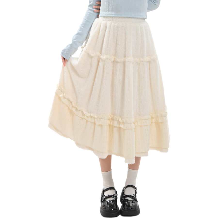 SNBL Casual Long Skirts Women's Ecru Thickened Long A Line Skirt