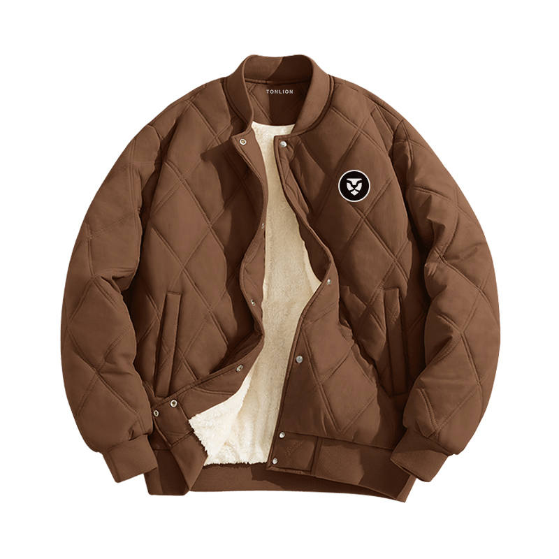 Tonlion Puffer Jackets Unisex Baseball Collar Fleece Lined Baseball Puffer Jacket