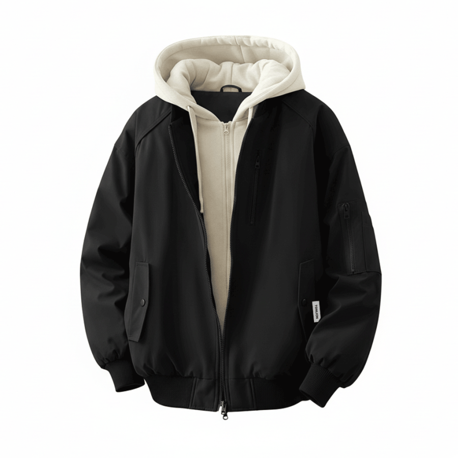 Tonlion Puffer Jackets Unisex Hooded Fleece Lined Mock Two Piece Puffer Jacket