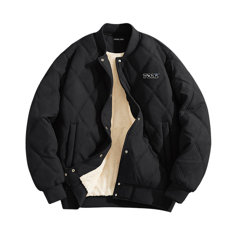 Tonlion Puffer Jackets Unisex Baseball Collar Fleece Lined Baseball Puffer Jacket