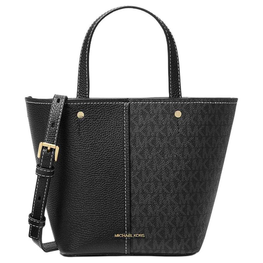 MICHAEL KORS Flora Adjustable Detachable Strap Coated Canvas Tote Handbag Medium Women's Black