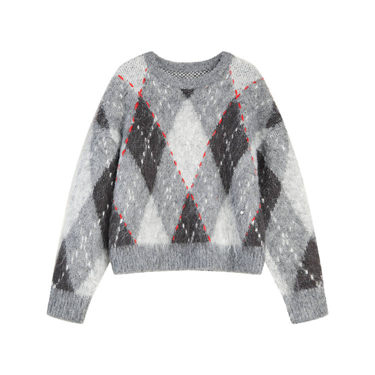 ELLE Knitwear Women's Medium Gray Crew Neck Moderate