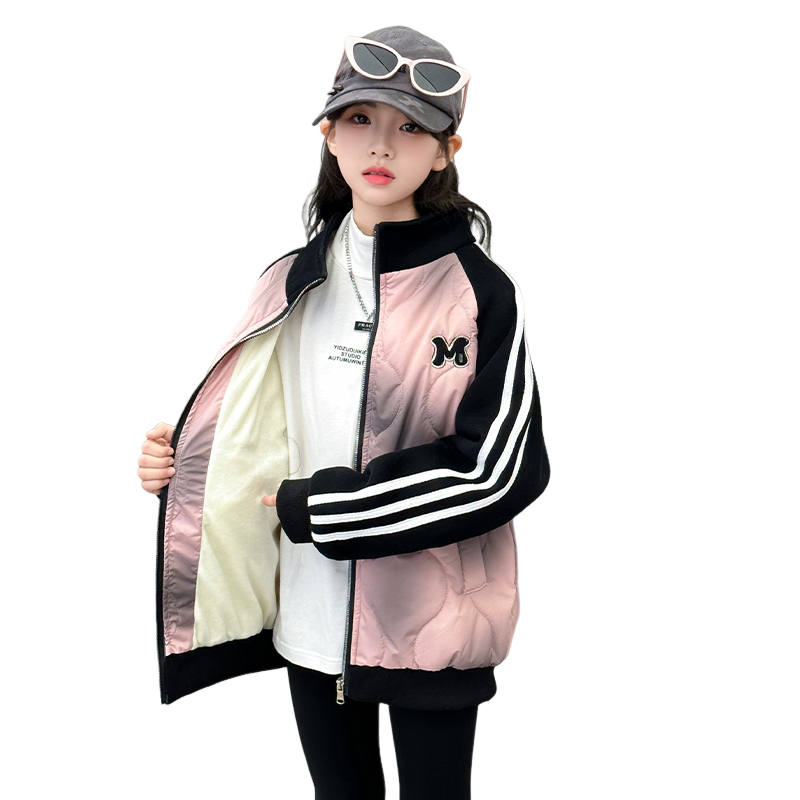 Lanza Casual Padded Jacket Winter Thickened And Fleece Lined Urban Chic Style Letter Puffer Jacket Pink Teenagers