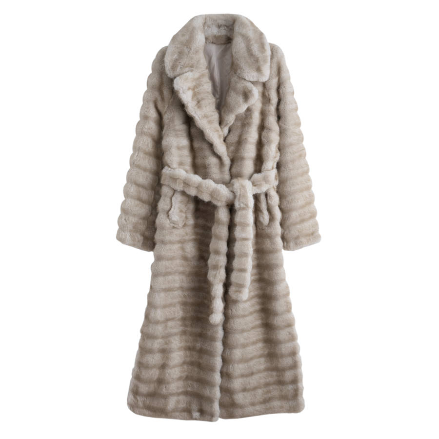 Tonlion Furs Women's Camel Gray Lapel Thickened