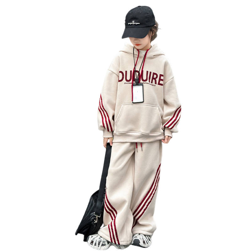 Lanza Casual Sportswear Winter Thickened And Fleece Lined Letter Print Two Piece Set Teenagers