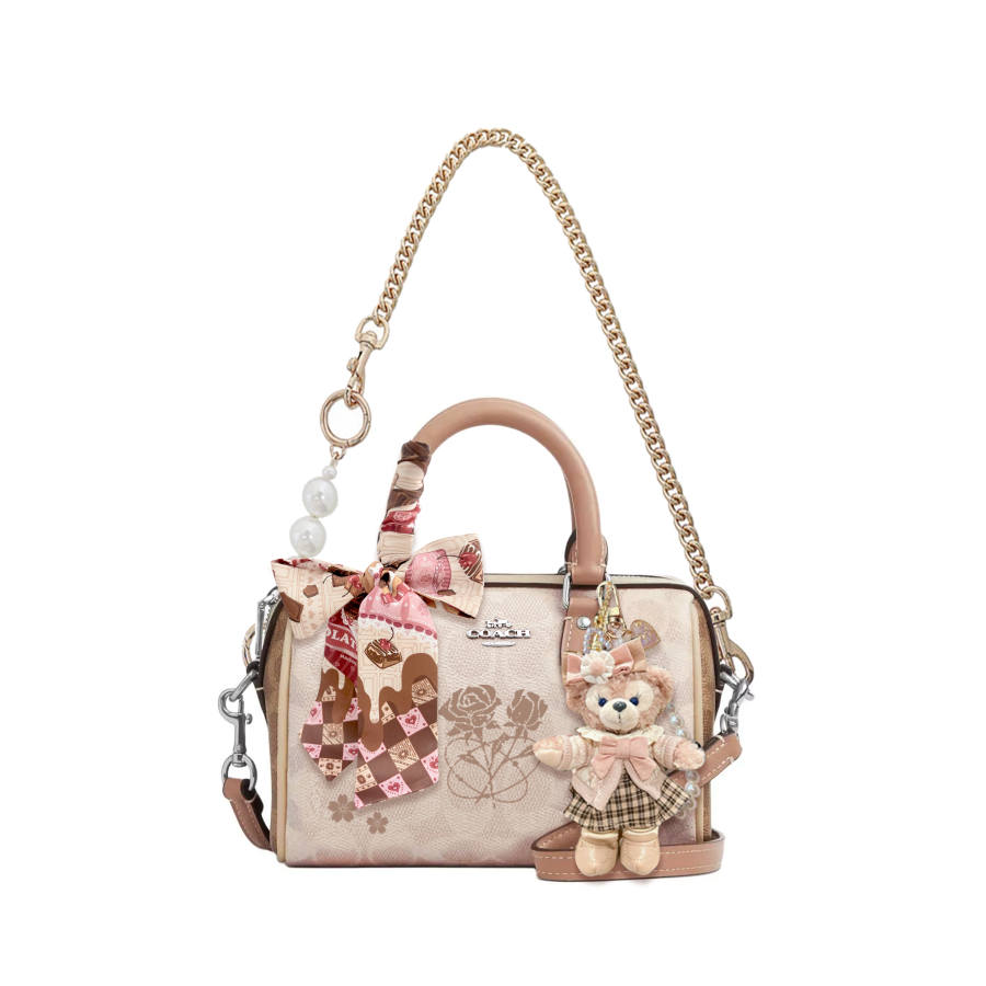COACH Rowan PVC Hand Drawn, Rose Chronicles Handbag Small Women's Milk Tea