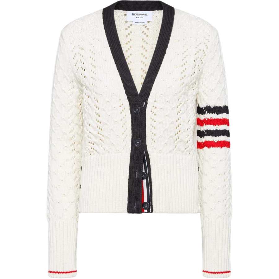 Thom Browne cable pointelle-stitch merino-wool 4-Bar cardigan