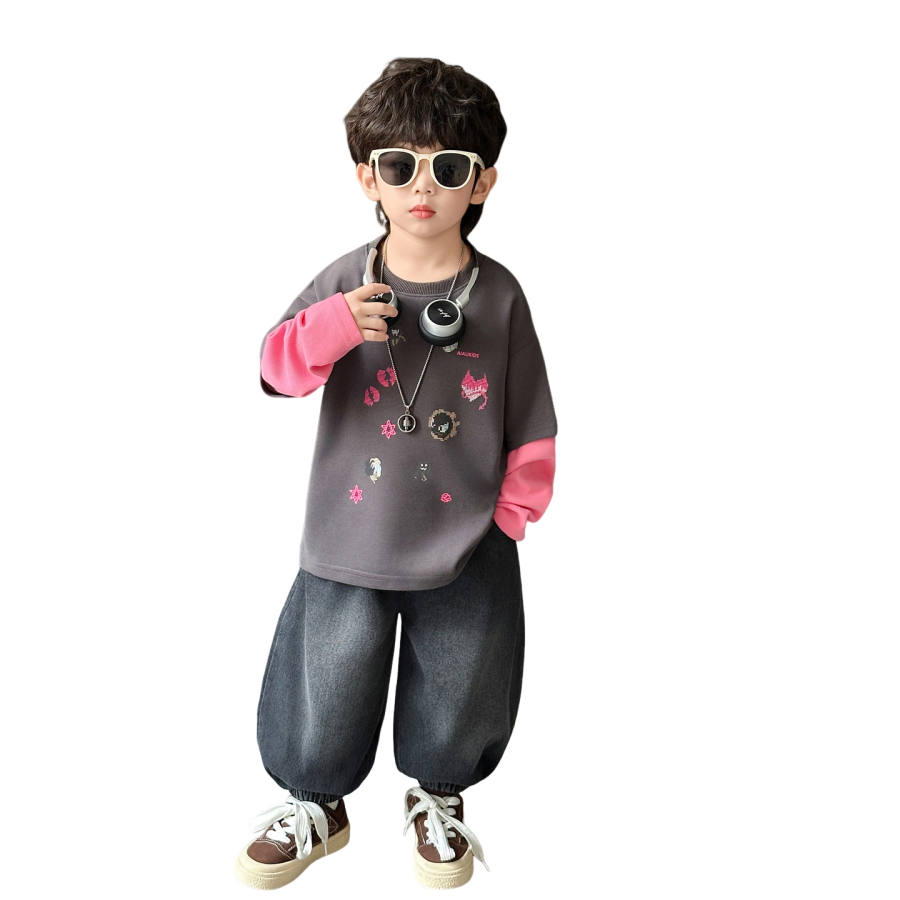 Lanza Casual Sportswear Spring Fall Black Gray Children Aged 3 7 Years Old