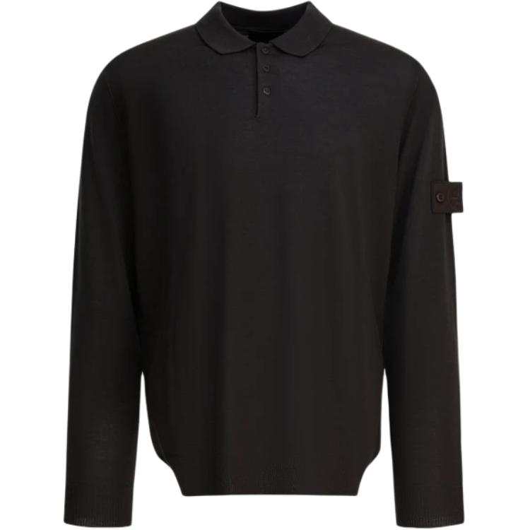 Stone Island Logo Patch Long Sleeved Polo Shirt