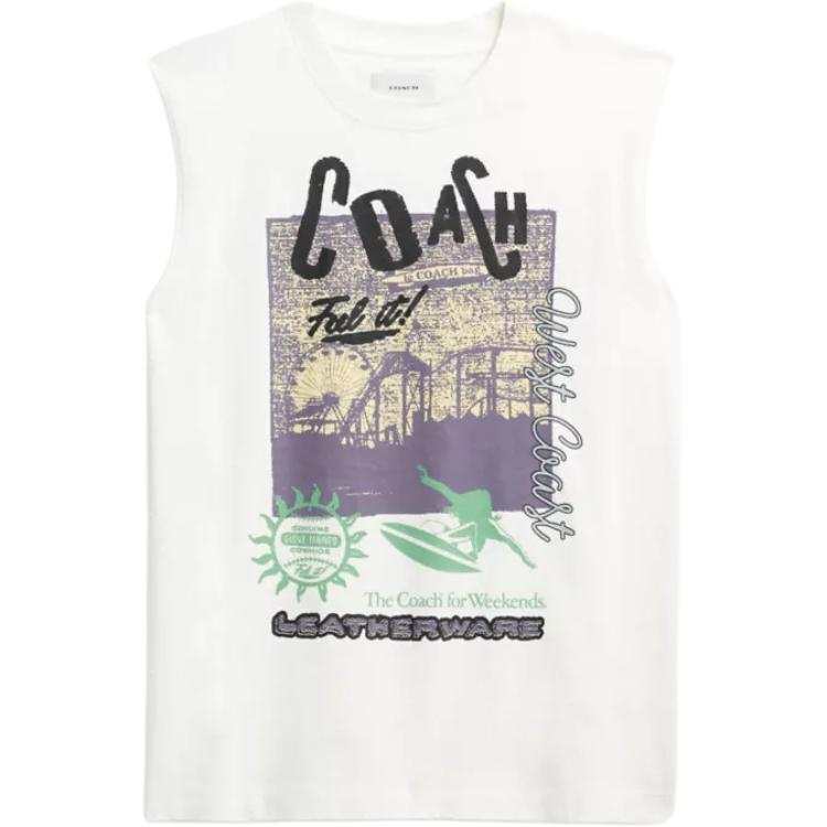 COACH Tank Tops Men's White Crew Neck Moderate Straight Fit