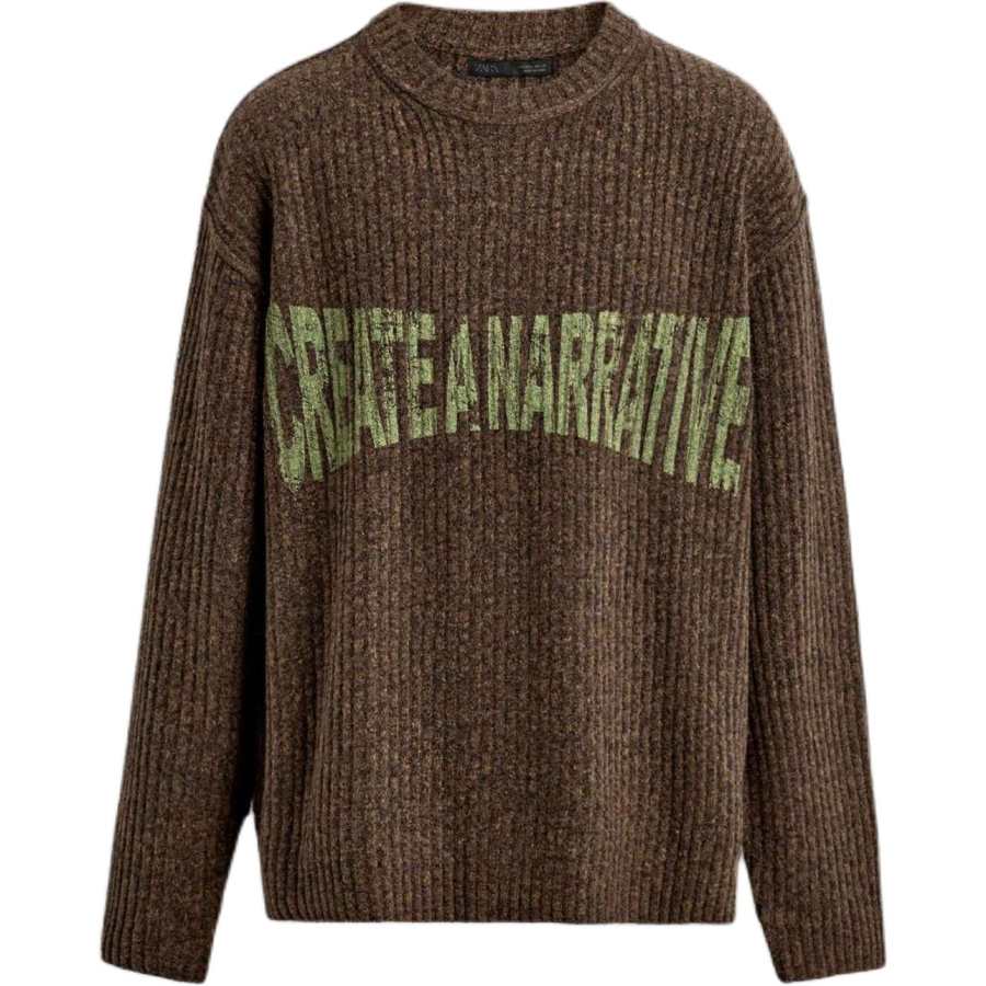ZARA Knitwear Men's Brown Crew Neck Moderate Other