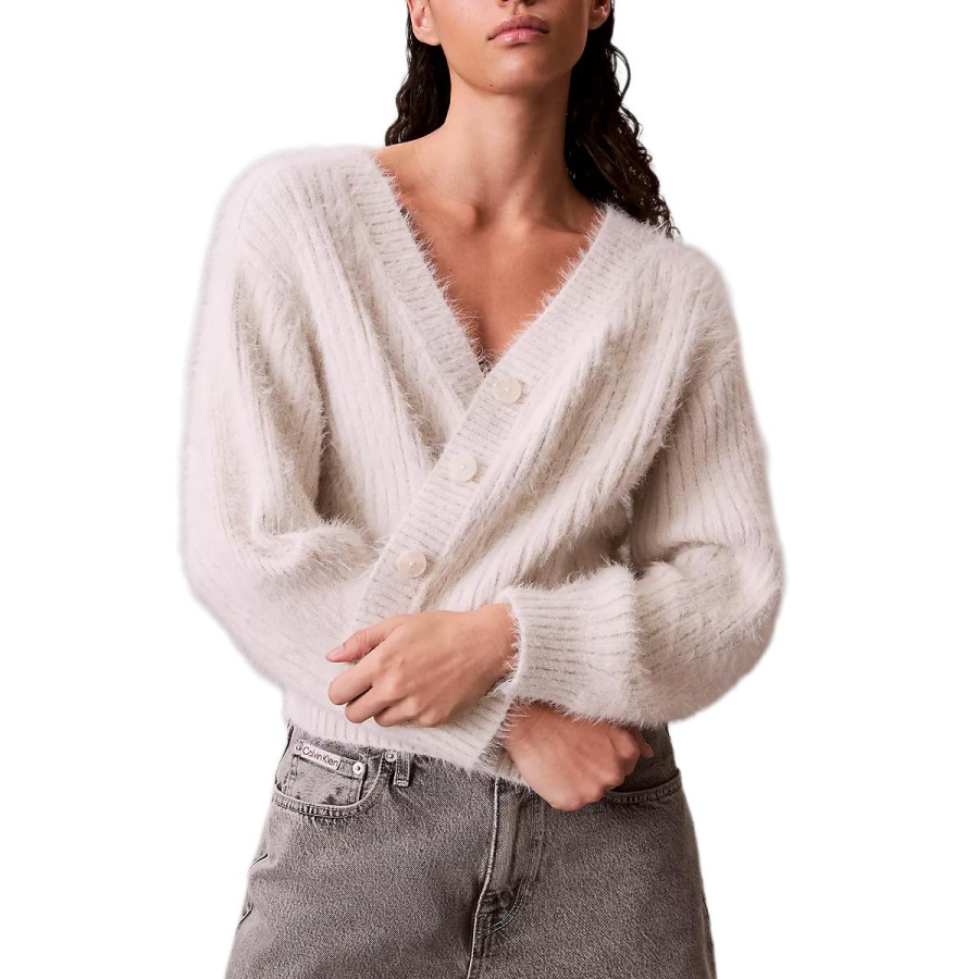 Calvin Klein Knitwear Women's Ecru V Neck Moderate