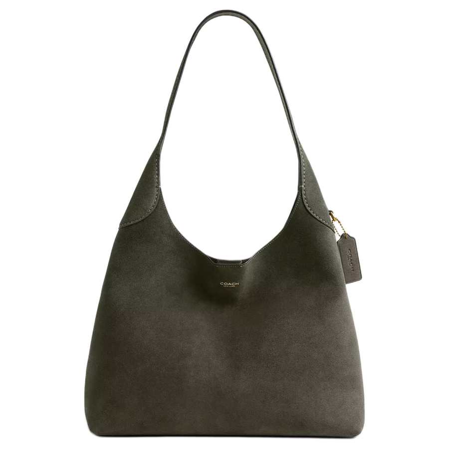 COACH Brooklyn Suede Shoulder Bag Large Women's Olive Green